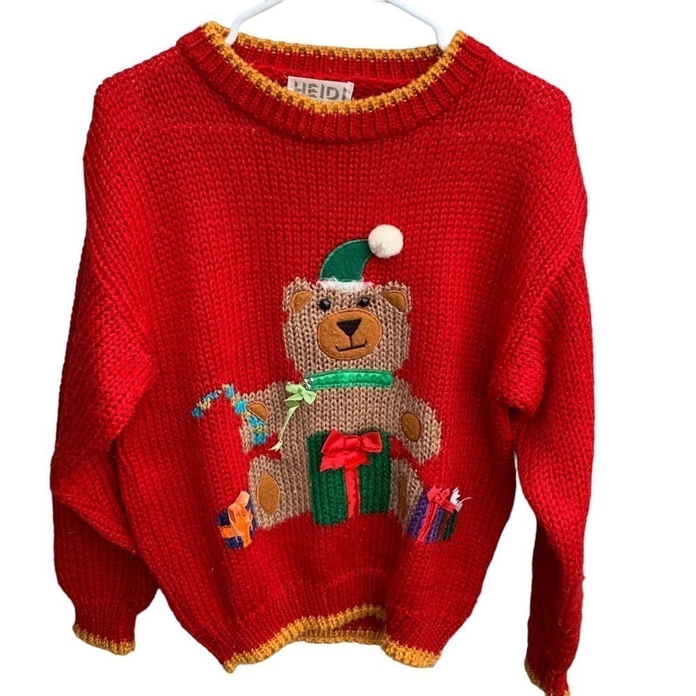 Vintage Heidi Knitted by Hand Crewneck Sweater Christmas Holiday Bear Women’s M